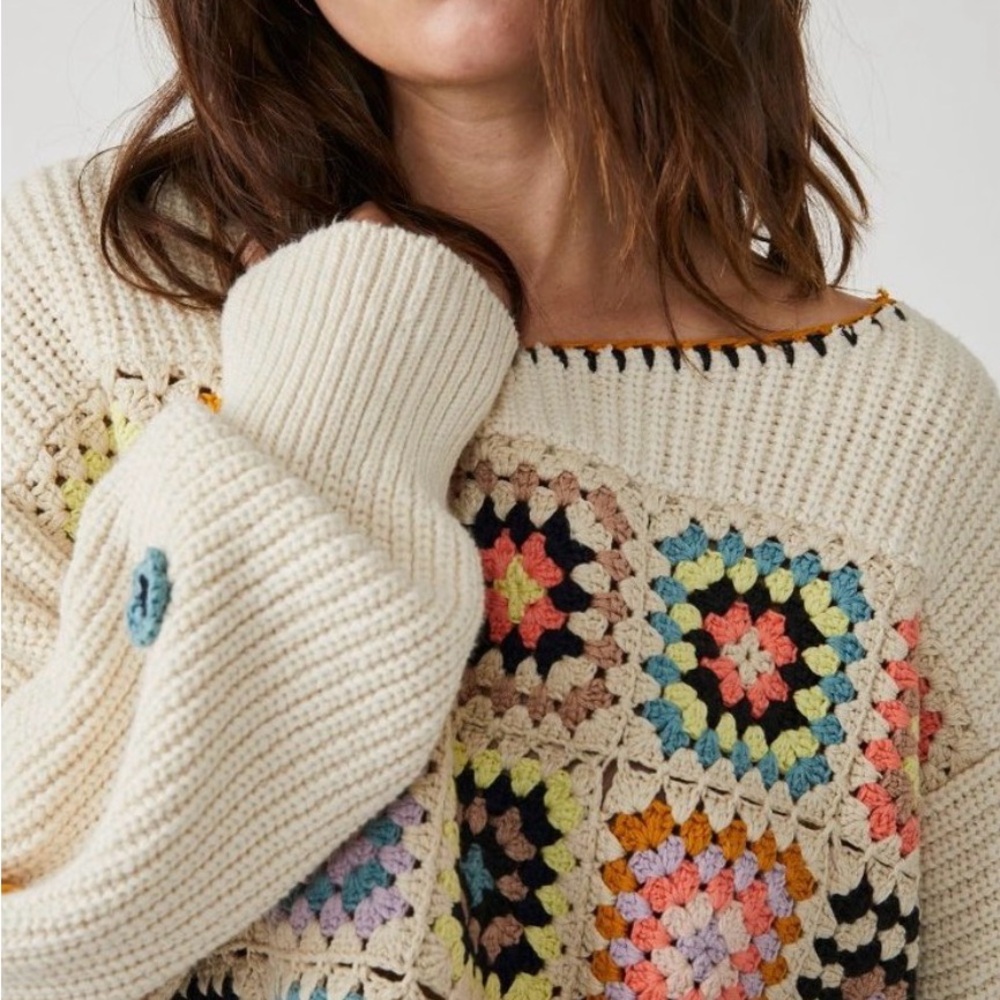 Free People Colorful Crochet Patch Sweater - Picture 2 of 6